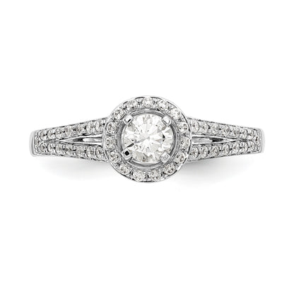 14K White Gold Round Simulated Diamond Halo Engagement Ring