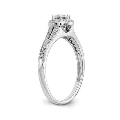 14K White Gold Round Simulated Diamond Halo Engagement Ring