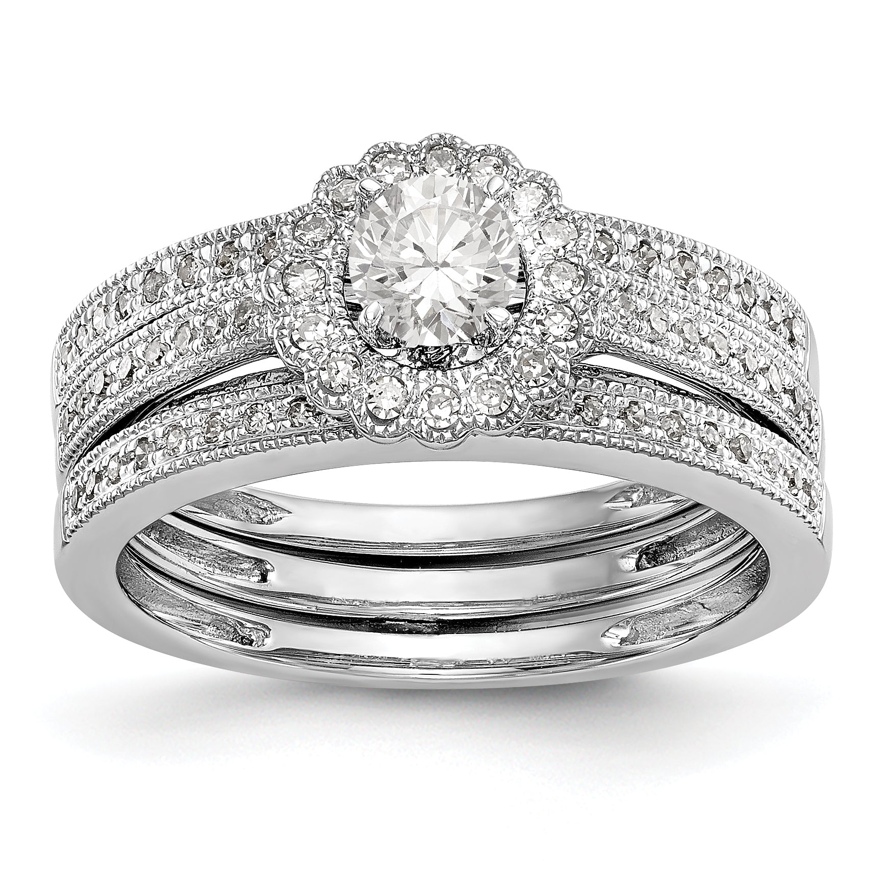 14K White Gold Round Simulated Diamond Halo Engagement Ring