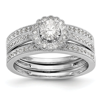 14K White Gold Round Simulated Diamond Halo Engagement Ring