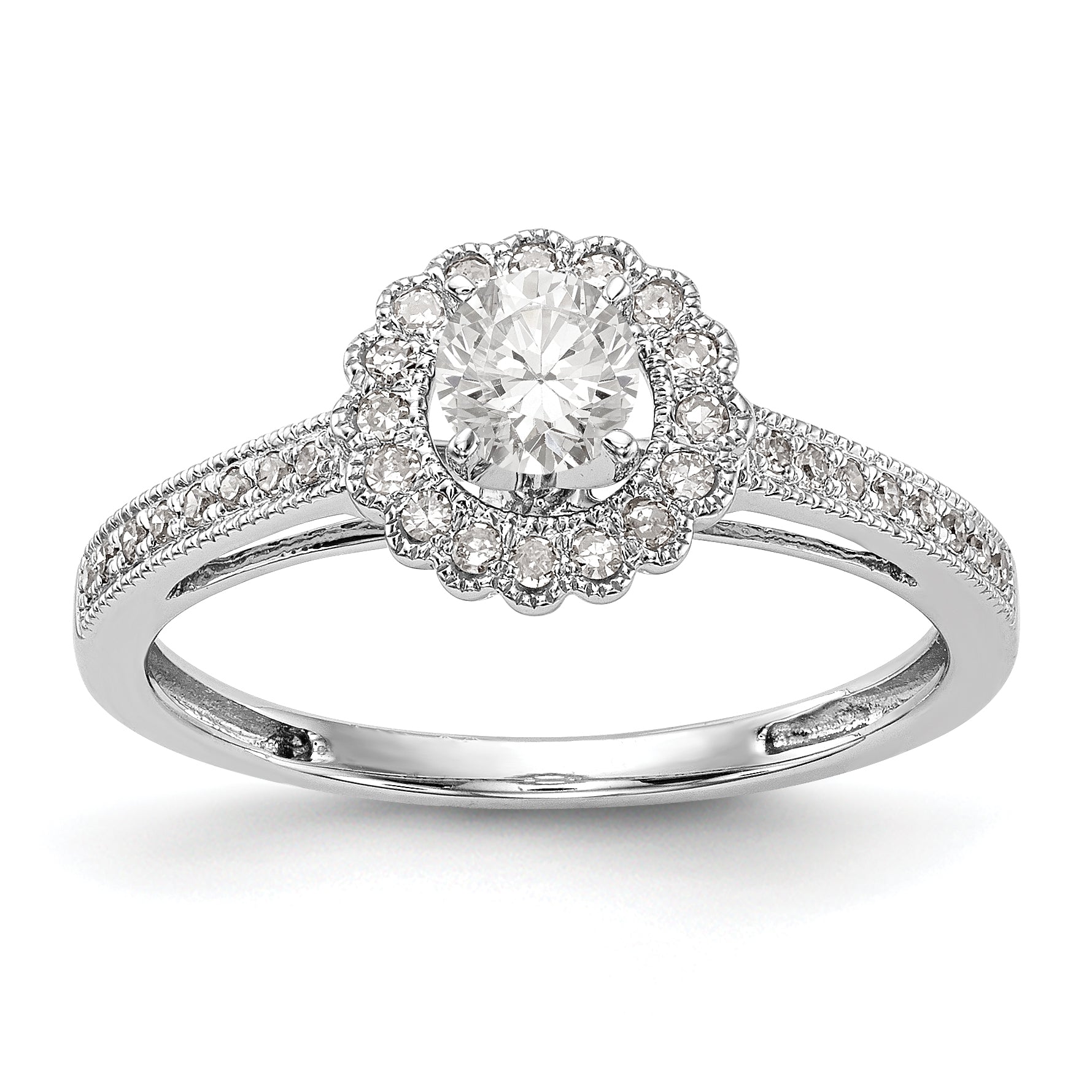 14K White Gold Round Simulated Diamond Halo Engagement Ring