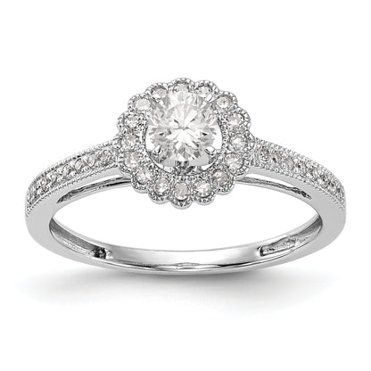 14K White Gold Round Simulated Diamond Halo Engagement Ring