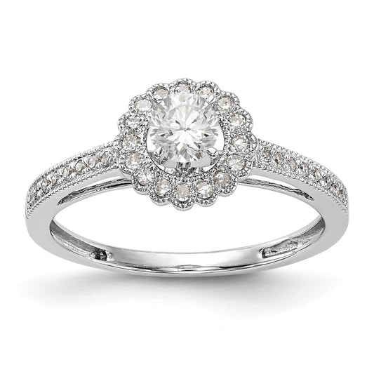 14K White Gold Round Simulated Diamond Halo Engagement Ring