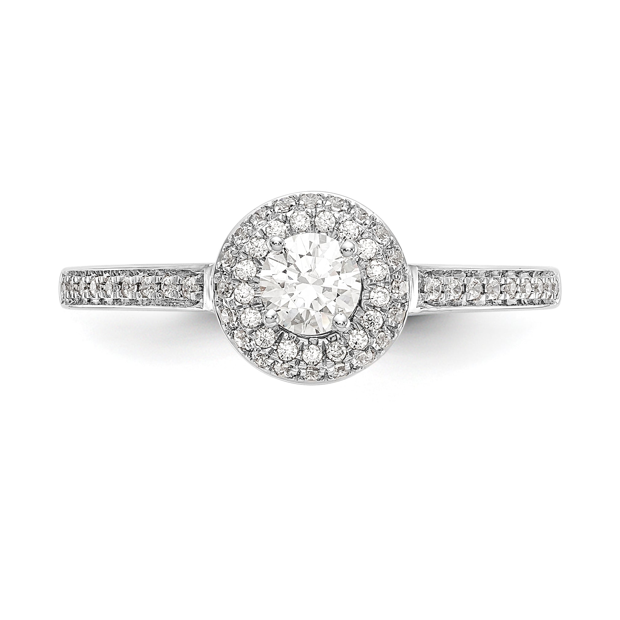 14K White Gold Round Simulated Diamond Halo Engagement Ring