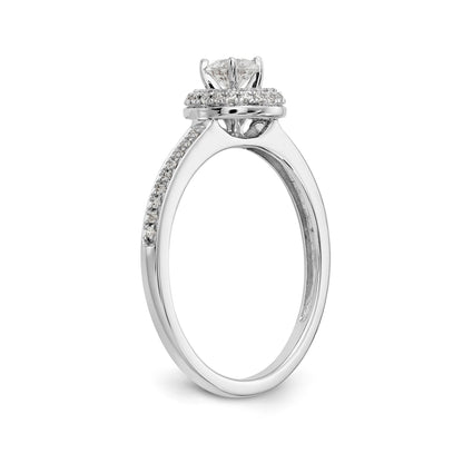 14K White Gold Round Simulated Diamond Halo Engagement Ring