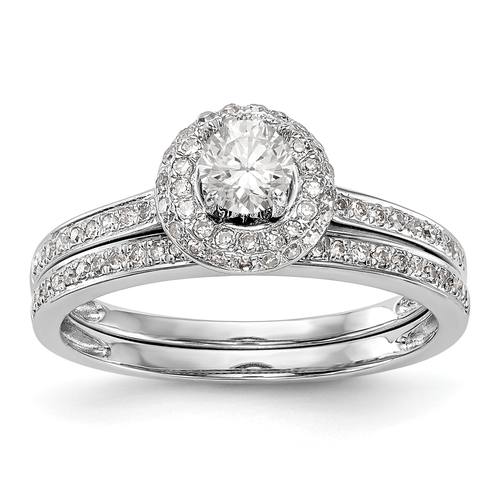 14K White Gold Round Simulated Diamond Halo Engagement Ring