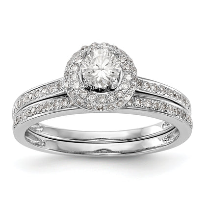 14K White Gold Round Simulated Diamond Halo Engagement Ring
