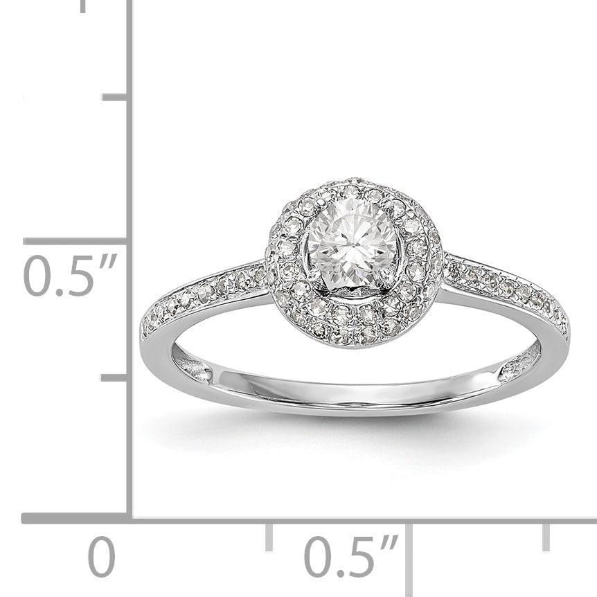 14K White Gold Round Simulated Diamond Halo Engagement Ring