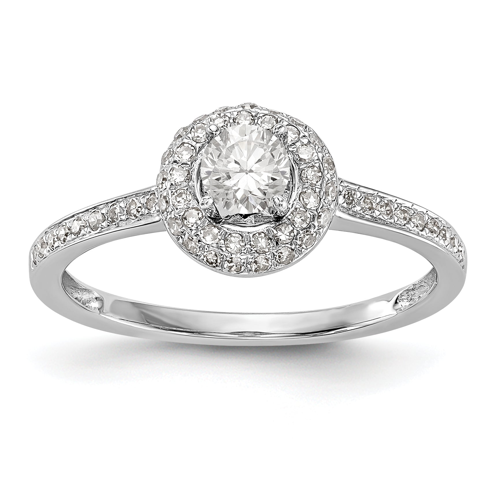 14K White Gold Round Simulated Diamond Halo Engagement Ring