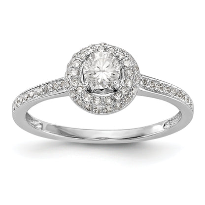 14K White Gold Round Simulated Diamond Halo Engagement Ring