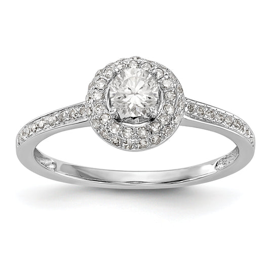 14K White Gold Round Simulated Diamond Halo Engagement Ring