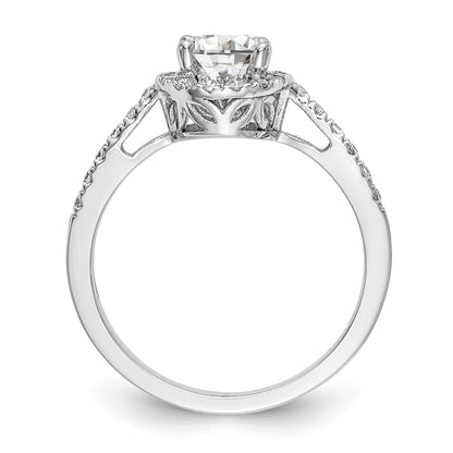 14K White Gold Round Simulated Diamond Halo Engagement Ring