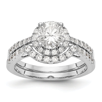 14K White Gold Round Simulated Diamond Halo Engagement Ring
