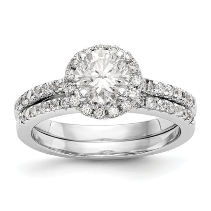 14K White Gold Round Simulated Diamond Halo Engagement Ring