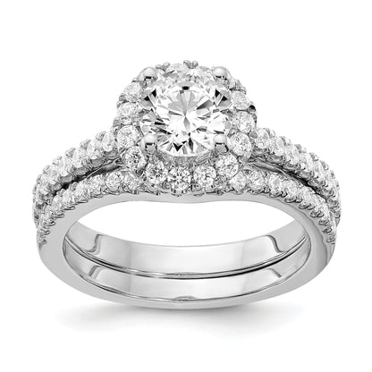 14K White Gold Round Simulated Diamond Halo Engagement Ring
