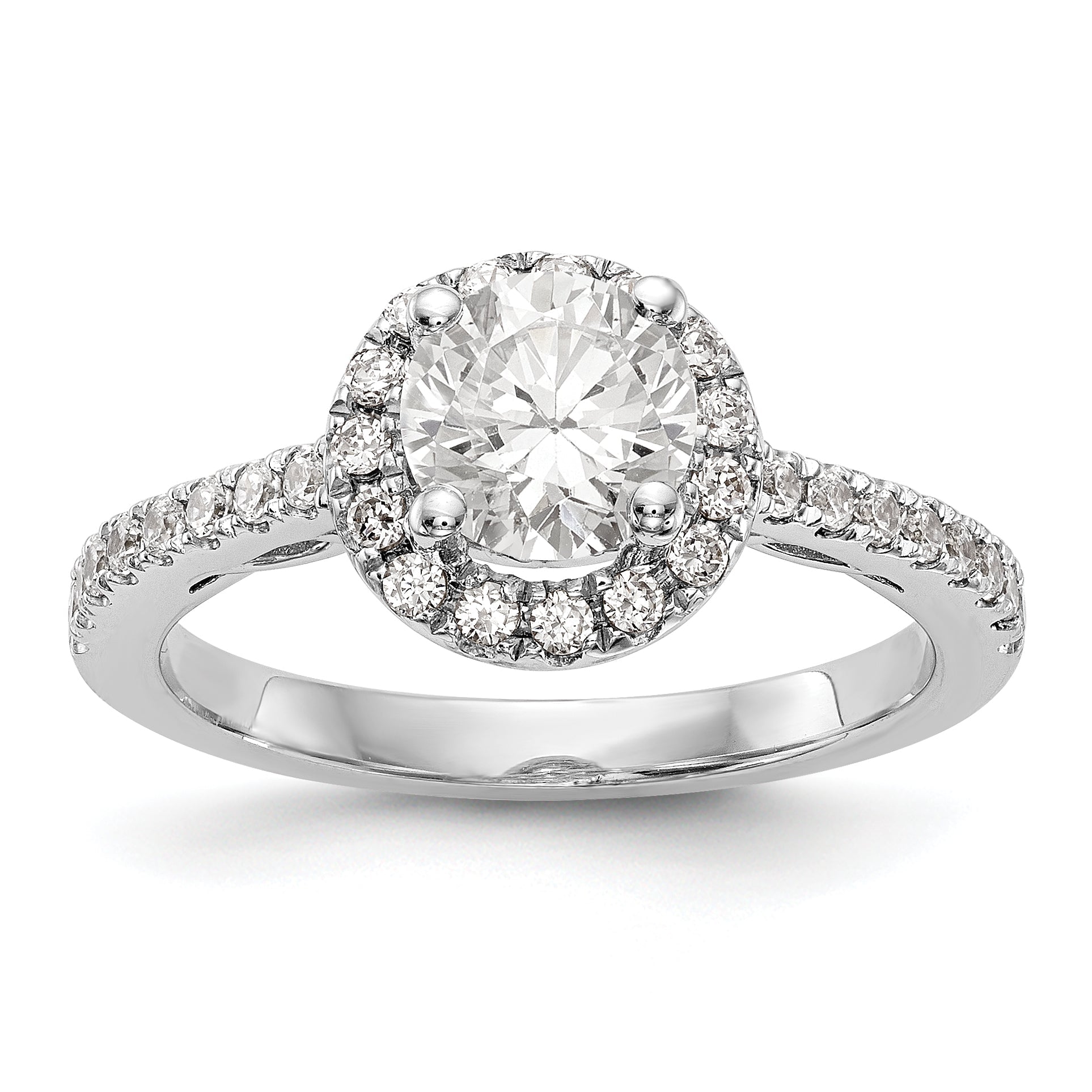 14K White Gold Round Simulated Diamond Halo Engagement Ring