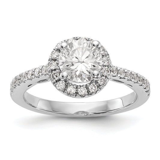 14K White Gold Round Simulated Diamond Halo Engagement Ring