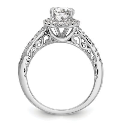 14K White Gold Round Simulated Diamond Halo Engagement Ring