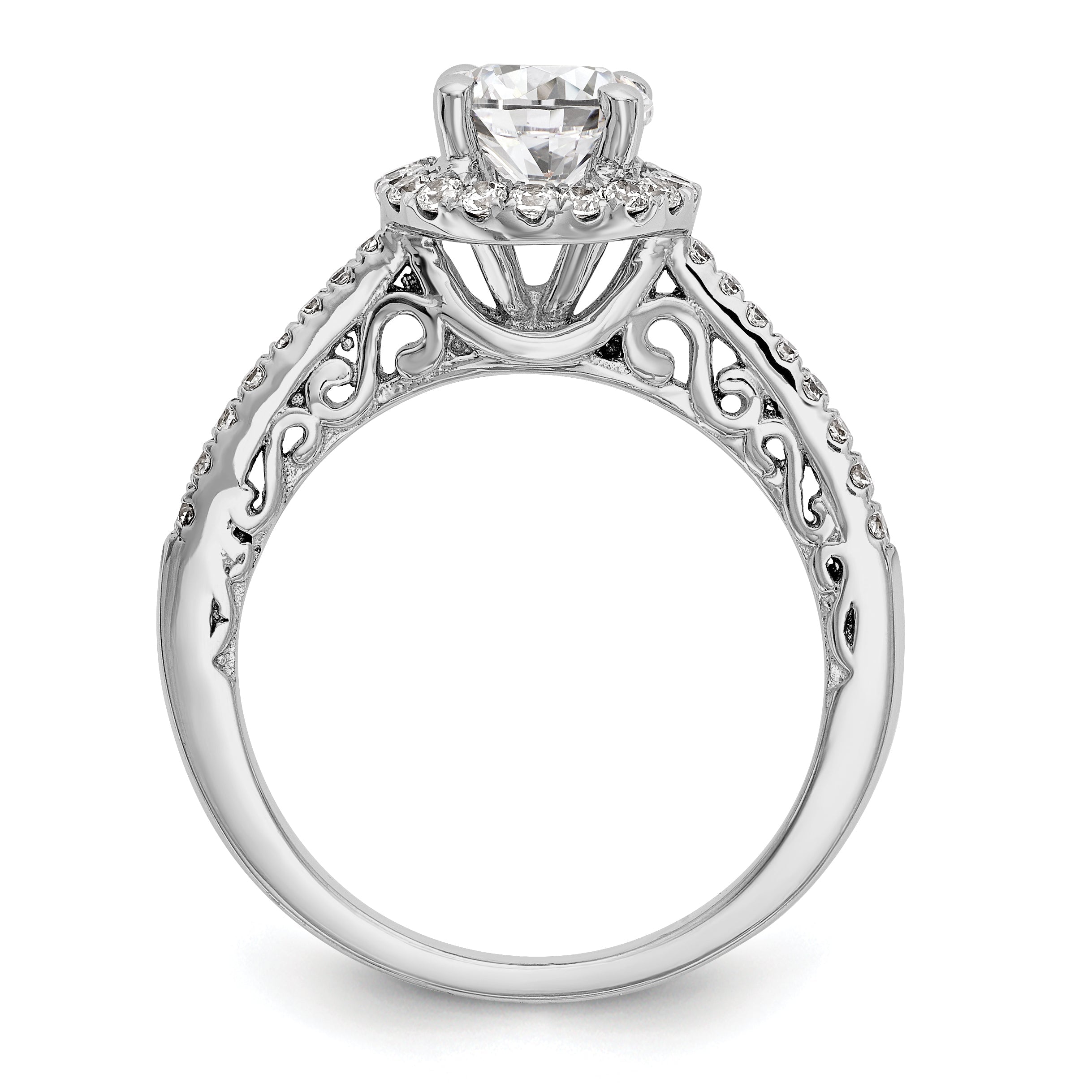 14K White Gold Round Simulated Diamond Halo Engagement Ring