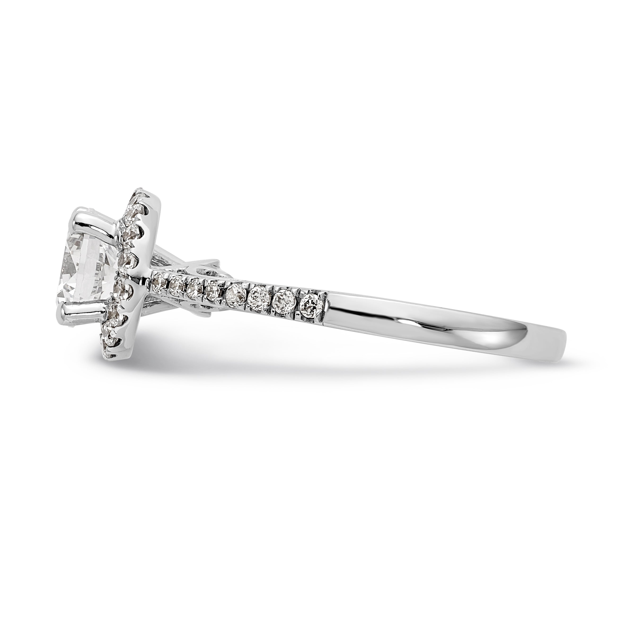 14K White Gold Round Simulated Diamond Halo Engagement Ring