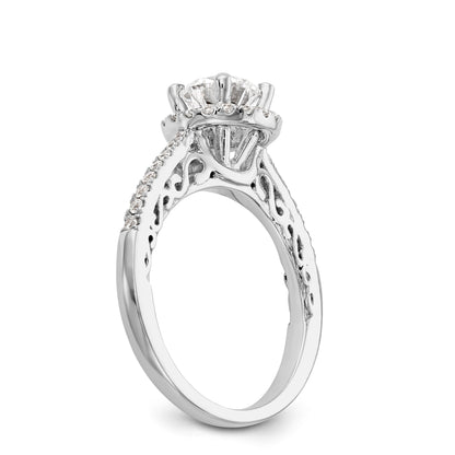 14K White Gold Round Simulated Diamond Halo Engagement Ring