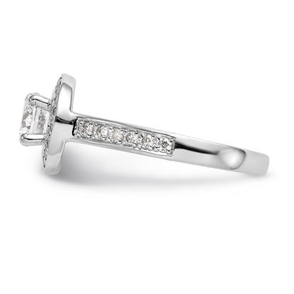 14K White Gold Round Simulated Diamond Halo Engagement Ring