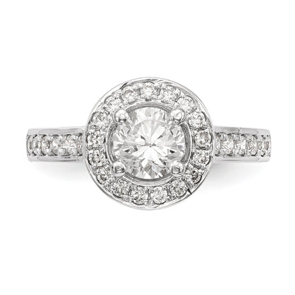 14K White Gold Round Simulated Diamond Halo Engagement Ring