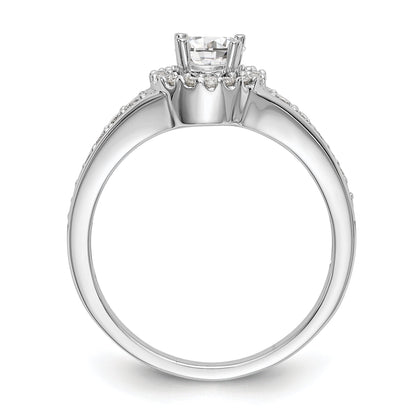 14K White Gold Round Simulated Diamond Halo Engagement Ring