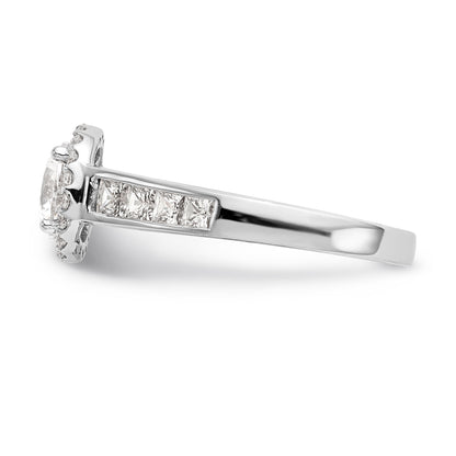 14K White Gold Round Simulated Diamond Halo Engagement Ring