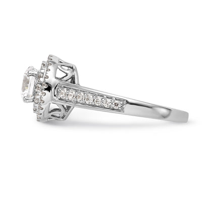 14K White Gold Round Simulated Diamond Halo Engagement Ring