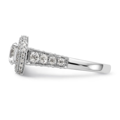 14K White Gold Round Simulated Diamond Halo Engagement Ring