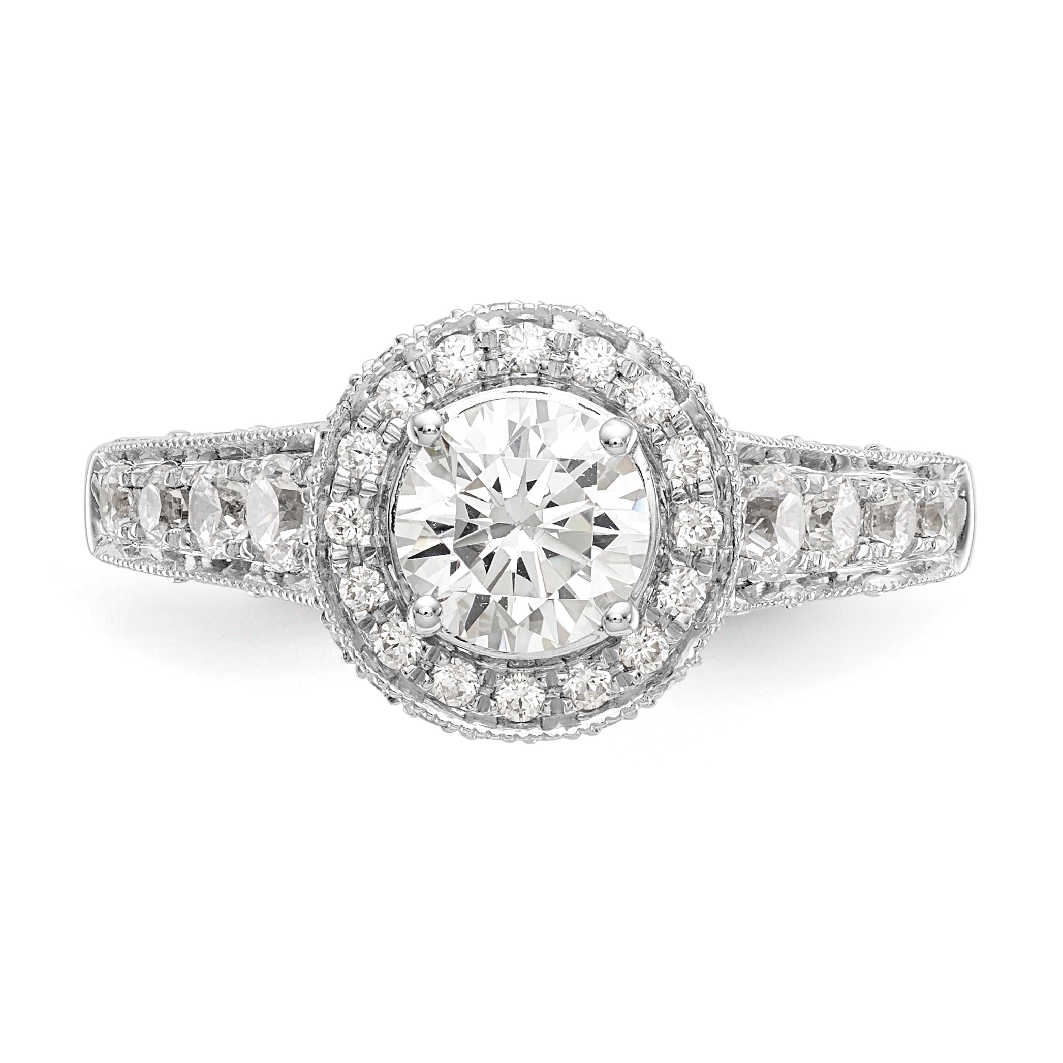14K White Gold Round Simulated Diamond Halo Engagement Ring