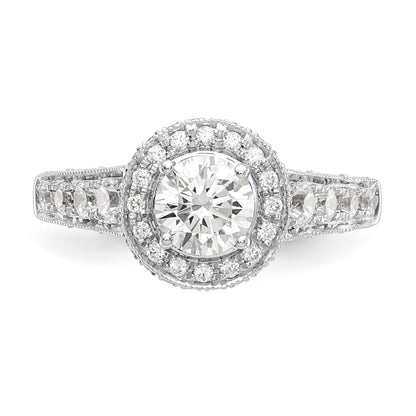 14K White Gold Round Simulated Diamond Halo Engagement Ring