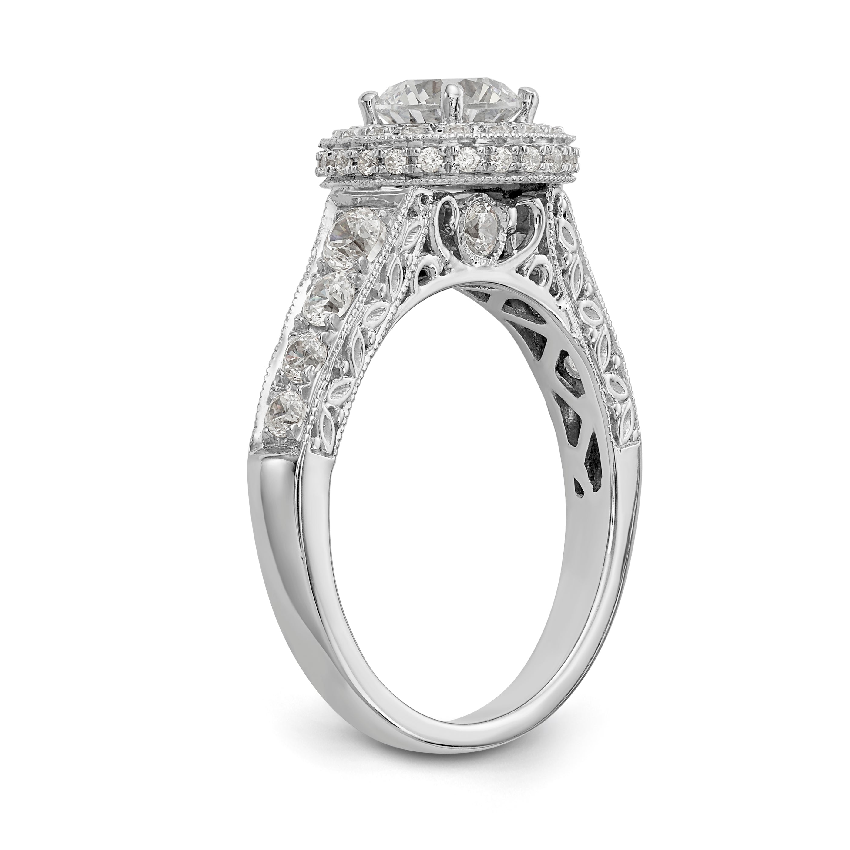 14K White Gold Round Simulated Diamond Halo Engagement Ring