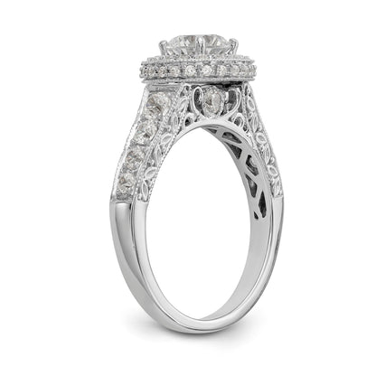 14K White Gold Round Simulated Diamond Halo Engagement Ring