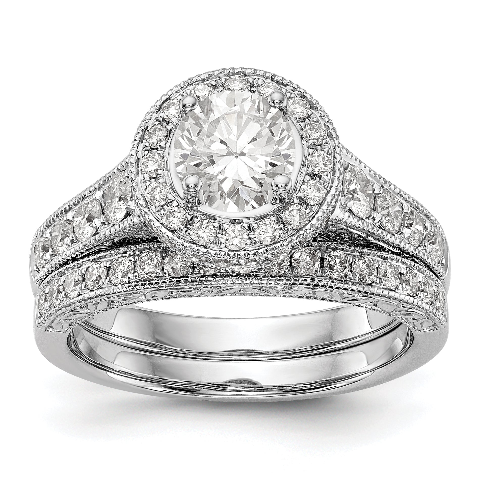 14K White Gold Round Simulated Diamond Halo Engagement Ring