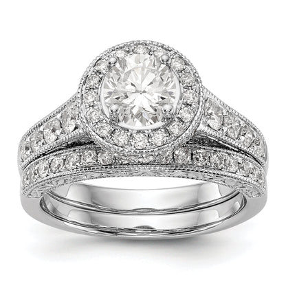 14K White Gold Round Simulated Diamond Halo Engagement Ring
