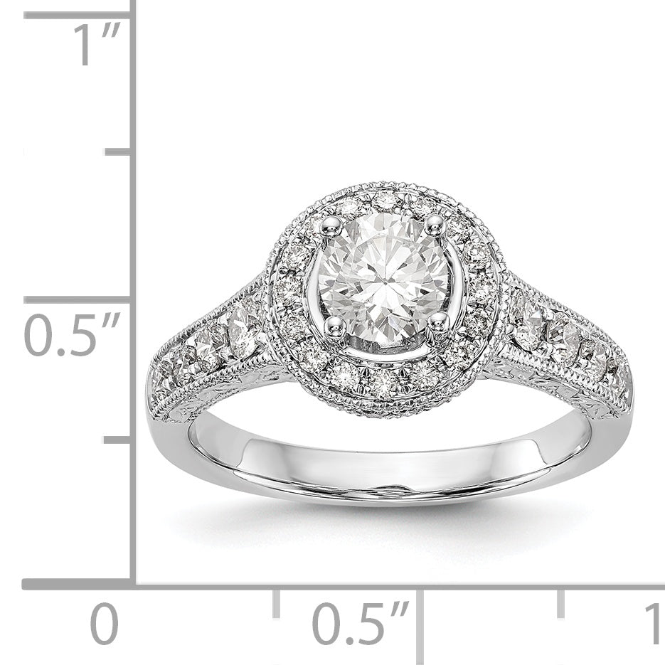 14K White Gold Round Simulated Diamond Halo Engagement Ring