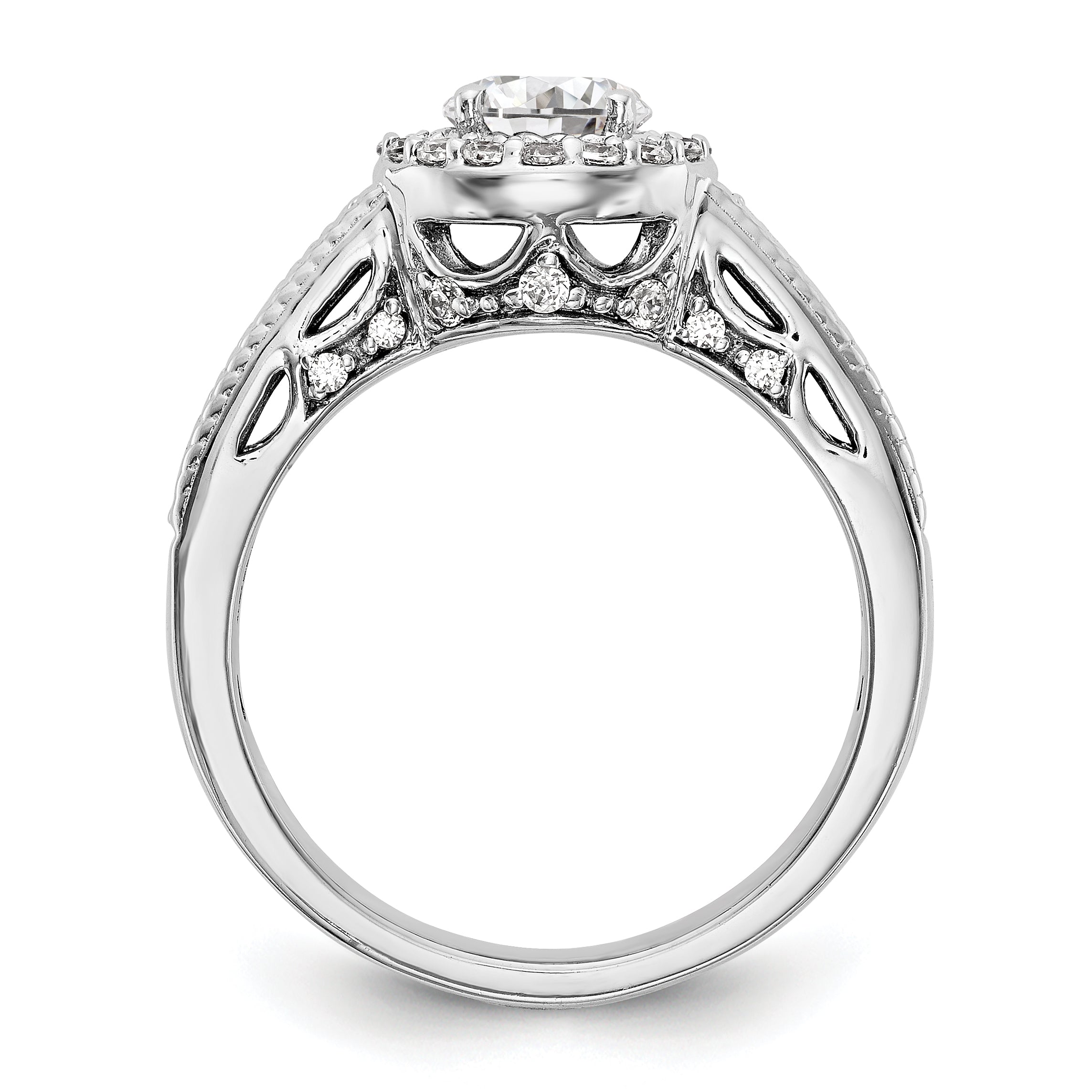 14K White Gold Round Simulated Diamond Halo Engagement Ring