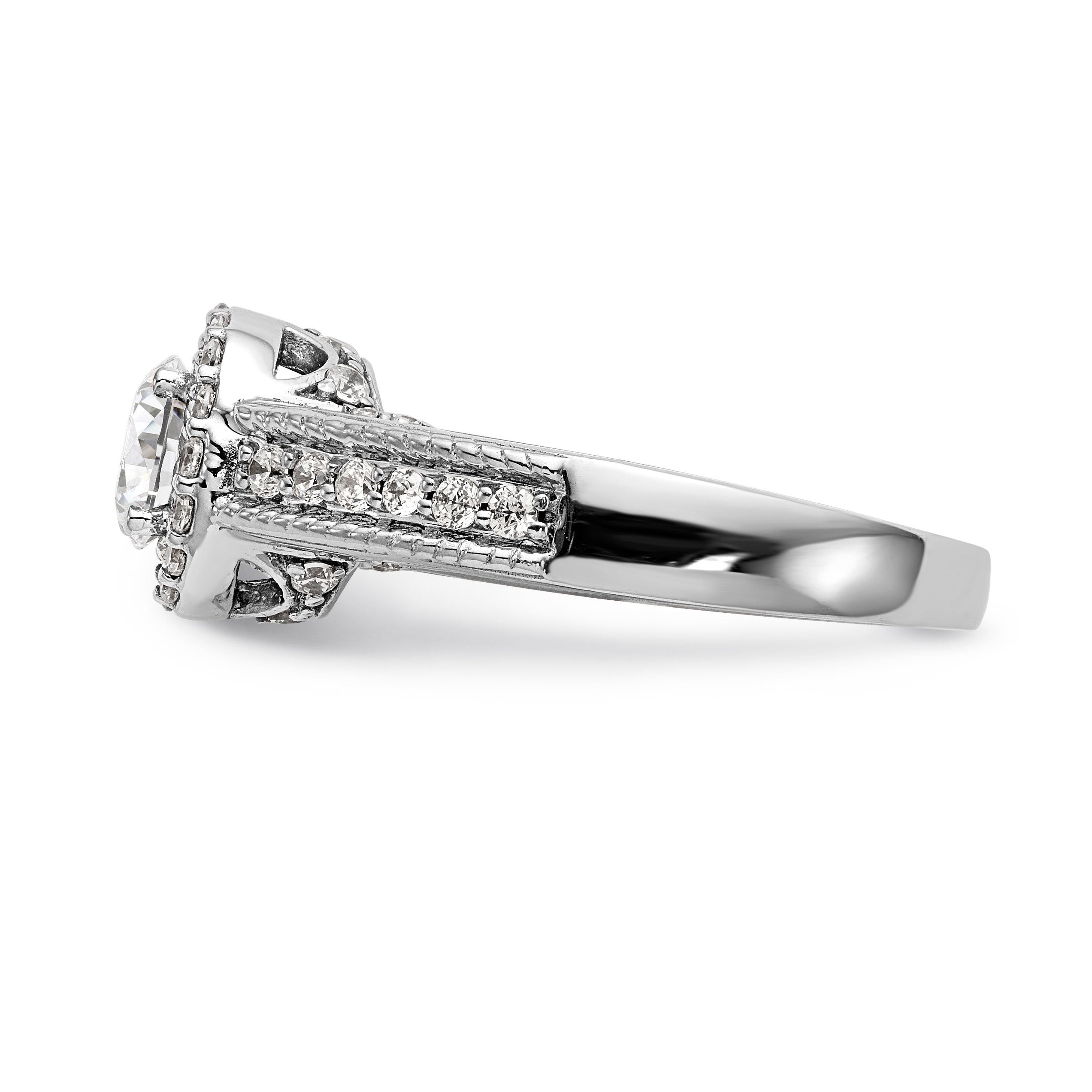 14K White Gold Round Simulated Diamond Halo Engagement Ring