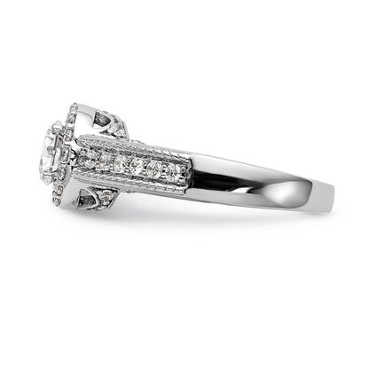 14K White Gold Round Simulated Diamond Halo Engagement Ring