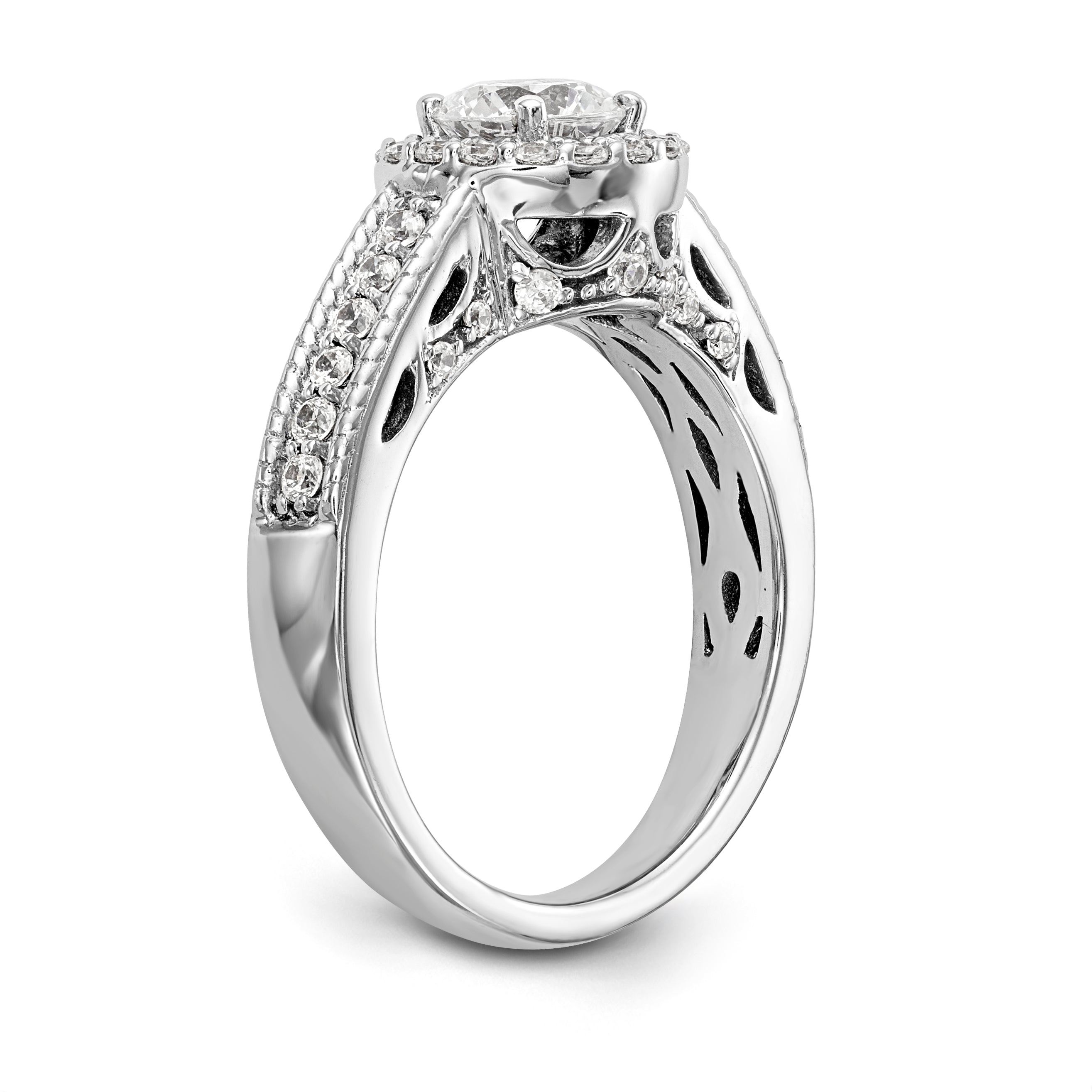 14K White Gold Round Simulated Diamond Halo Engagement Ring