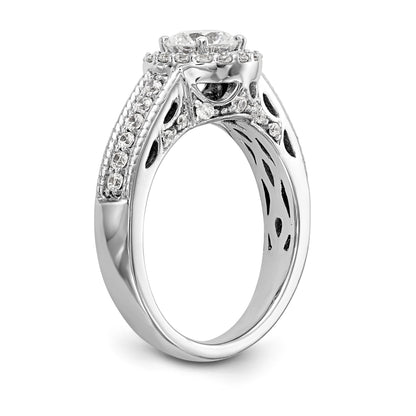 14K White Gold Round Simulated Diamond Halo Engagement Ring