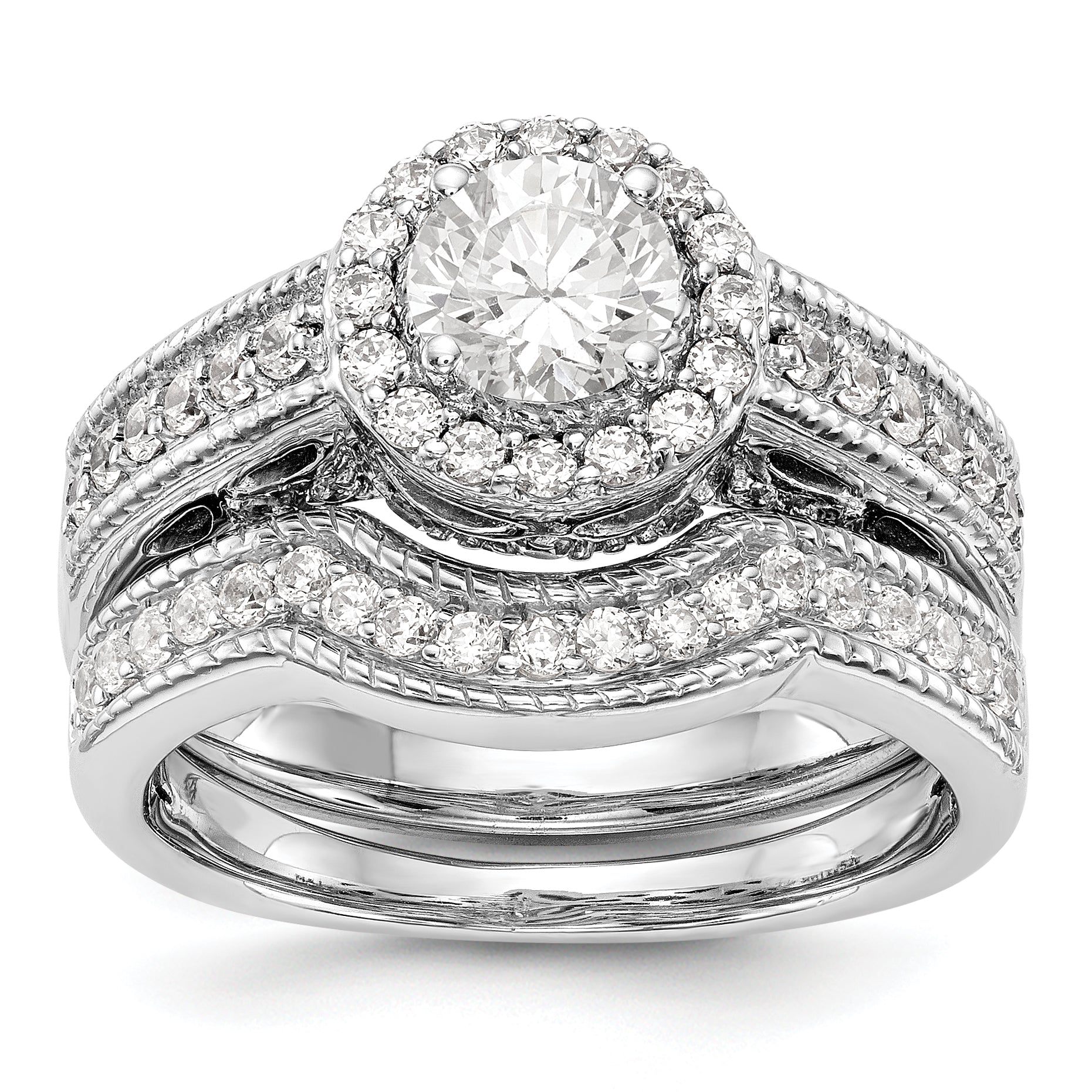 14K White Gold Round Simulated Diamond Halo Engagement Ring