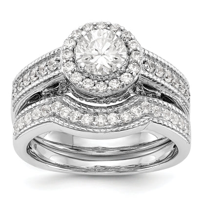 14K White Gold Round Simulated Diamond Halo Engagement Ring