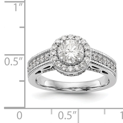 14K White Gold Round Simulated Diamond Halo Engagement Ring