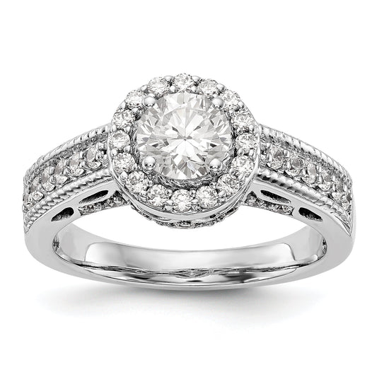 14K White Gold Round Simulated Diamond Halo Engagement Ring