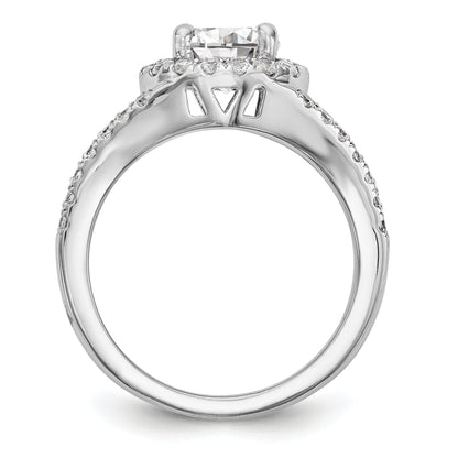 14K White Gold Round Simulated Diamond Halo Engagement Ring