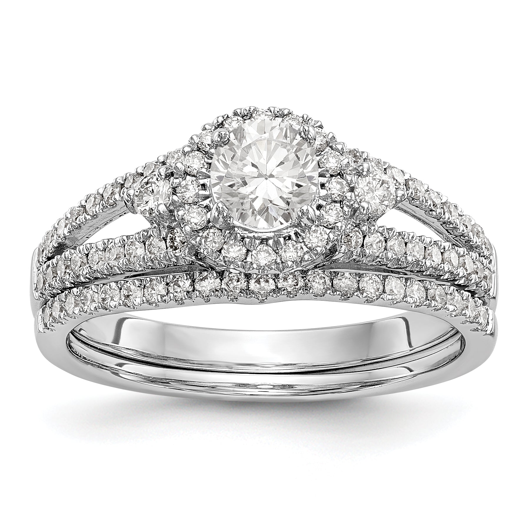 14K White Gold Round Simulated Diamond Halo Engagement Ring