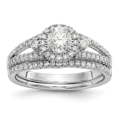 14K White Gold Round Simulated Diamond Halo Engagement Ring